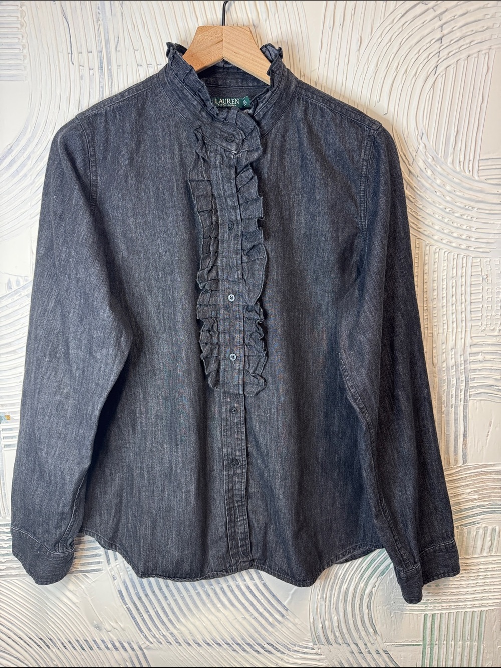 Ralph Lauren Charcoal Ruffled Denim Blouse N0595